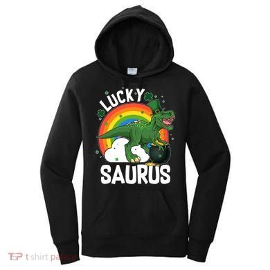 St Patrick's Day Lucky Saurus T-Rex With Pot Of Gold Women's Hoodie
