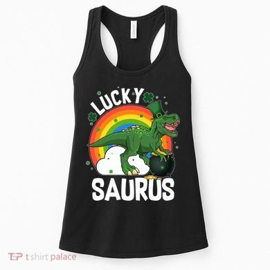 St Patrick's Day Lucky Saurus T-Rex With Pot Of Gold Women's Tank Top