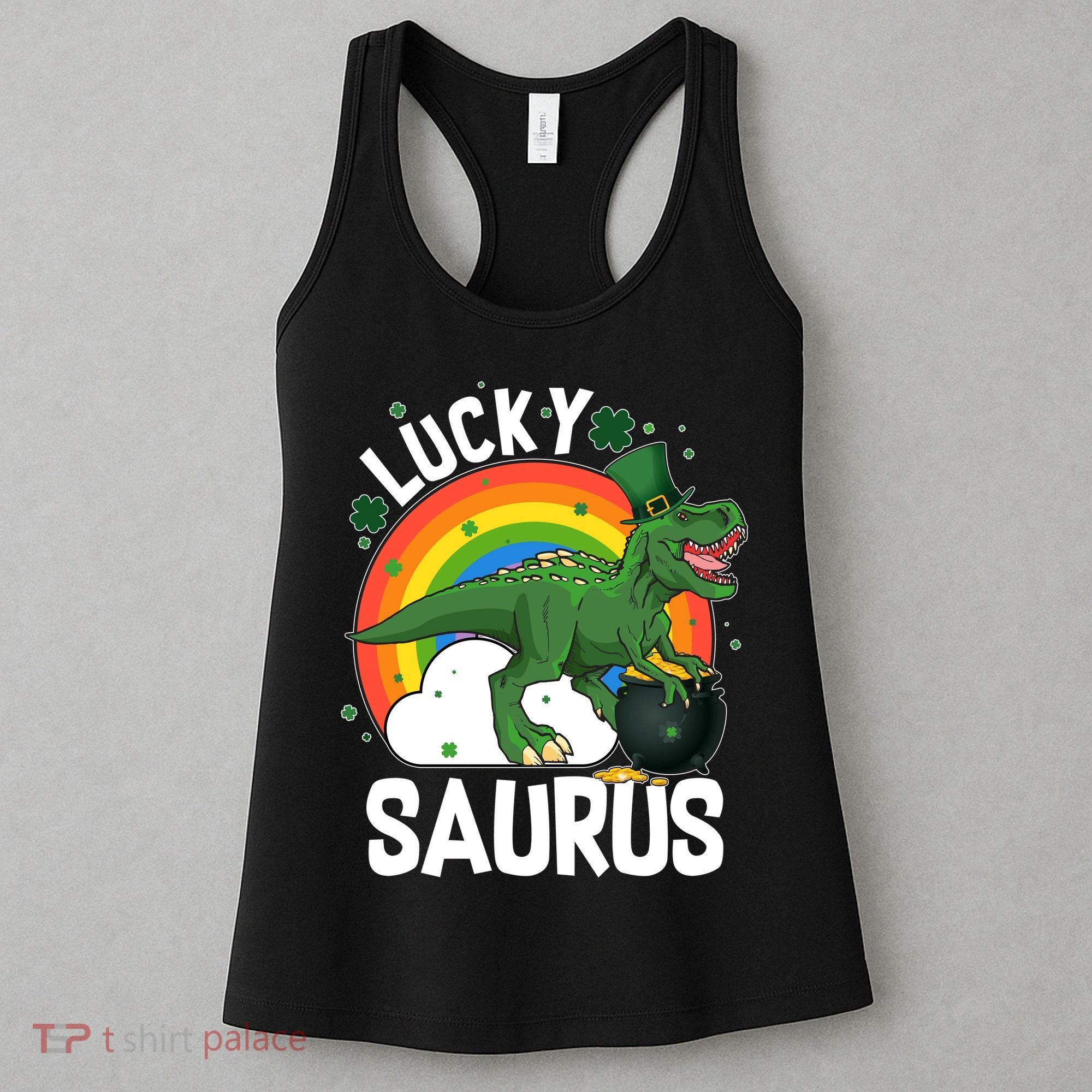 St Patrick's Day Lucky Saurus T-Rex With Pot Of Gold Women's Tank Top