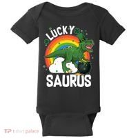 St Patrick's Day Lucky Saurus T-Rex With Pot Of Gold Baby Bodysuit thumb 0