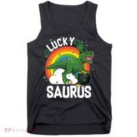 St Patrick's Day Lucky Saurus T-Rex With Pot Of Gold Tank Top thumb 0