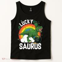 St Patrick's Day Lucky Saurus T-Rex With Pot Of Gold Tank Top thumb 2