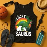 St Patrick's Day Lucky Saurus T-Rex With Pot Of Gold Tank Top thumb 4