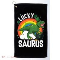 St Patrick's Day Lucky Saurus T-Rex With Pot Of Gold Golf Towel thumb 0