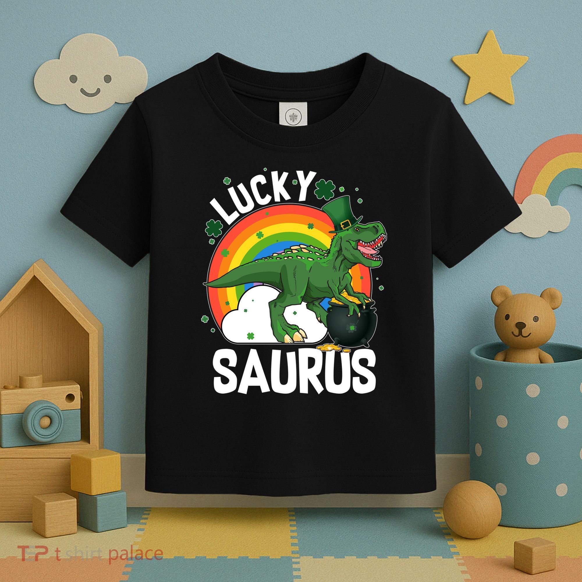 St Patrick's Day Lucky Saurus T-Rex With Pot Of Gold Toddler T-Shirt