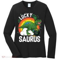St Patrick's Day Lucky Saurus T-Rex With Pot Of Gold Women's Long Sleeve Shirt thumb 0