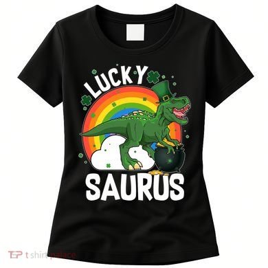 St Patrick's Day Lucky Saurus T-Rex With Pot Of Gold Women's T-Shirt