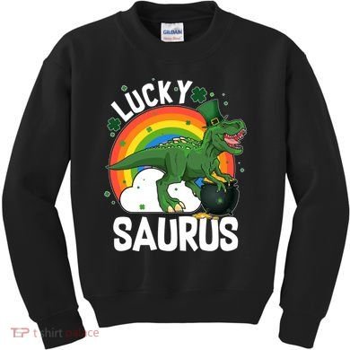St Patrick's Day Lucky Saurus T-Rex With Pot Of Gold Kids Sweatshirt