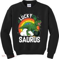 St Patrick's Day Lucky Saurus T-Rex With Pot Of Gold Kids Sweatshirt thumb 0