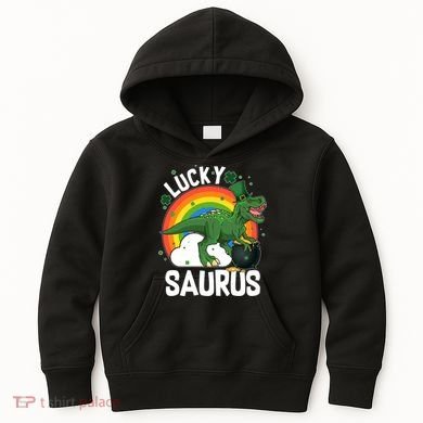St Patrick's Day Lucky Saurus T-Rex With Pot Of Gold Kids Hoodie