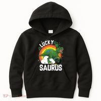 St Patrick's Day Lucky Saurus T-Rex With Pot Of Gold Kids Hoodie thumb 0