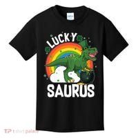St Patrick's Day Lucky Saurus T-Rex With Pot Of Gold Kids T-Shirt thumb 0