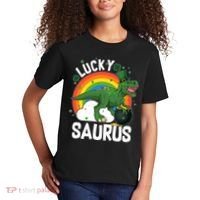 St Patrick's Day Lucky Saurus T-Rex With Pot Of Gold Kids T-Shirt thumb 2