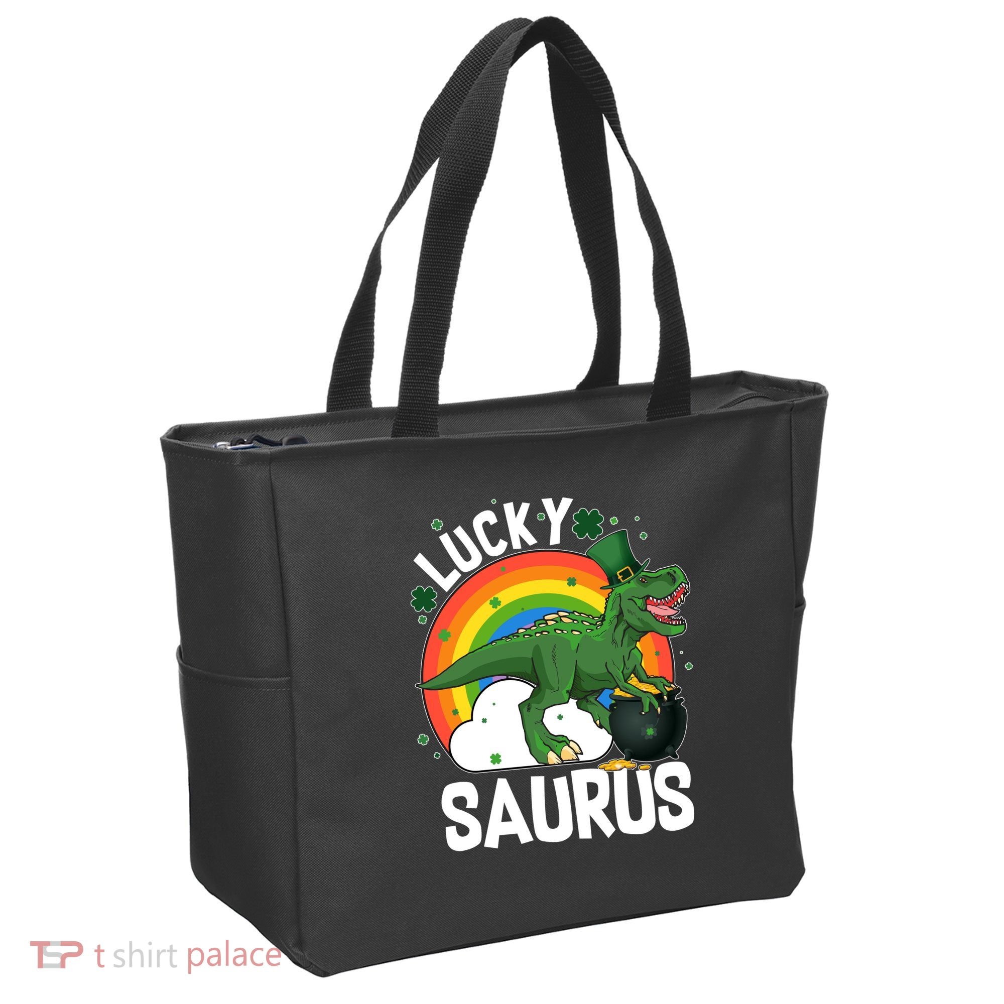 St Patrick's Day Lucky Saurus T-Rex With Pot Of Gold Tote Bag