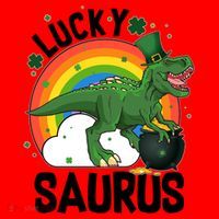 St Patrick's Day Lucky Saurus T-Rex With Pot Of Gold Santa Hat thumb 1
