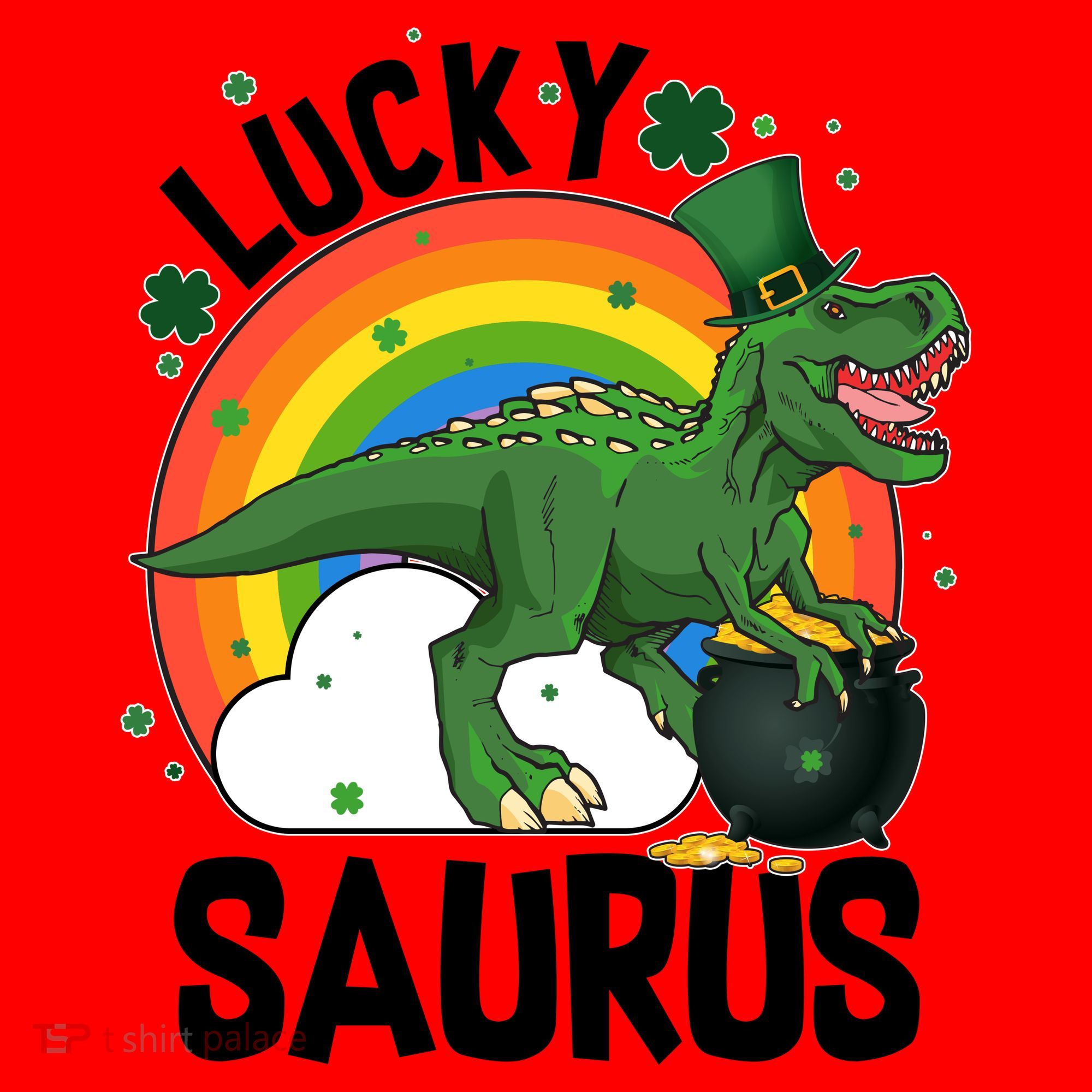 St Patrick's Day Lucky Saurus T-Rex With Pot Of Gold Santa Hat