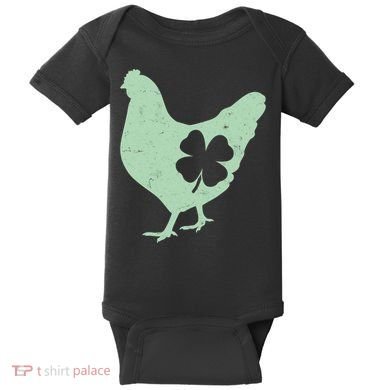 St Patrick's Day Lucky Shamrock Clover Chicken Baby Bodysuit