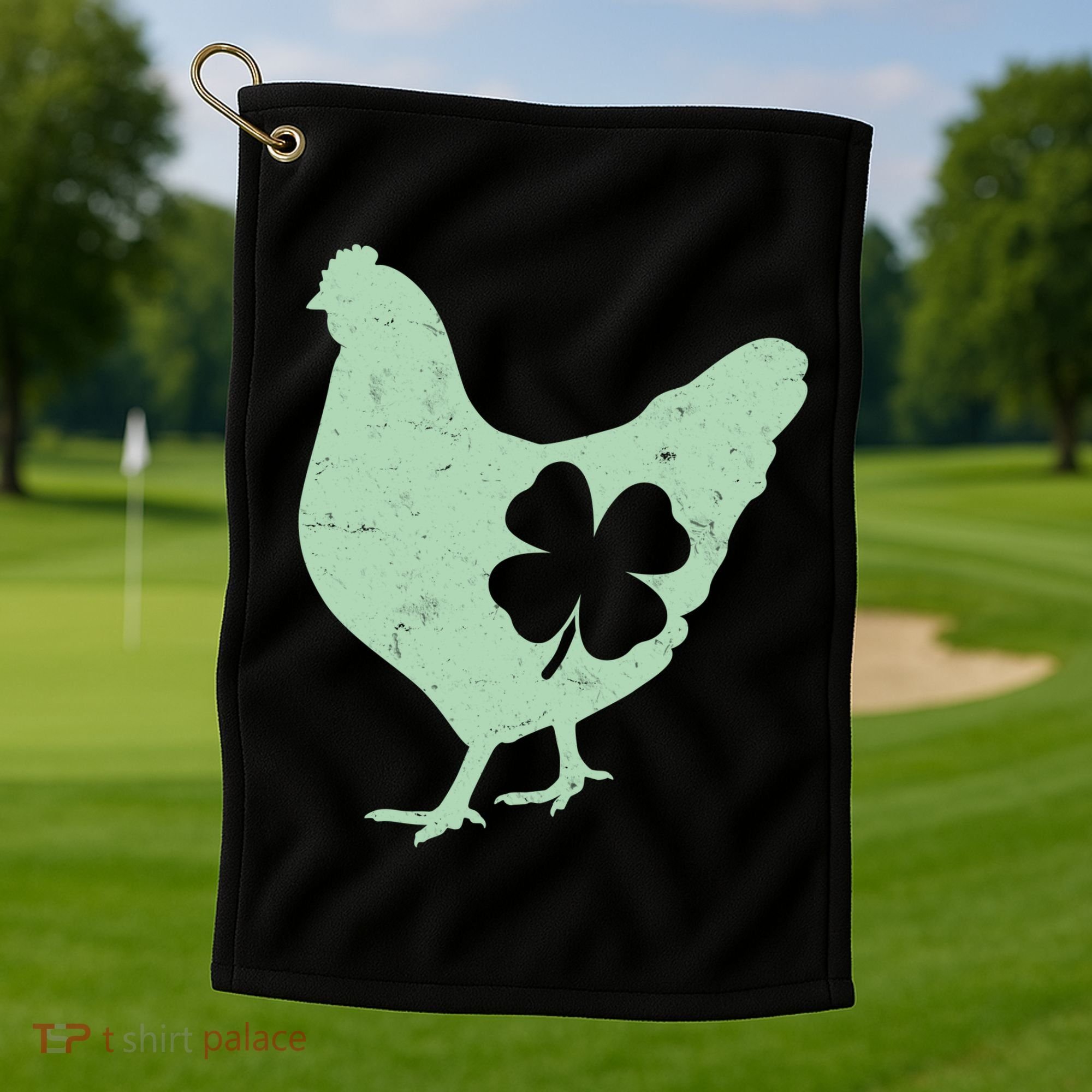 St Patrick's Day Lucky Shamrock Clover Chicken Golf Towel