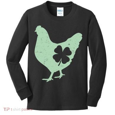 St Patrick's Day Lucky Shamrock Clover Chicken Kids Long Sleeve Shirt