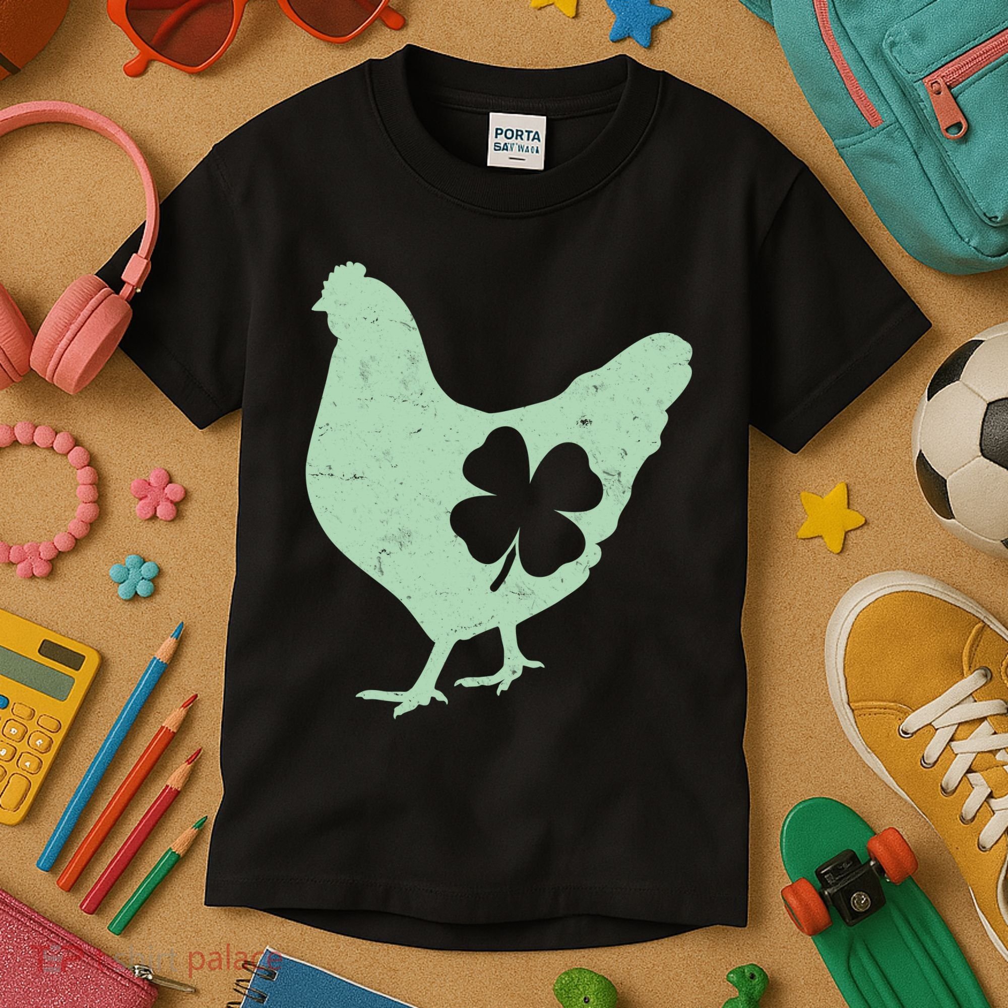 St Patrick's Day Lucky Shamrock Clover Chicken Kids T-Shirt