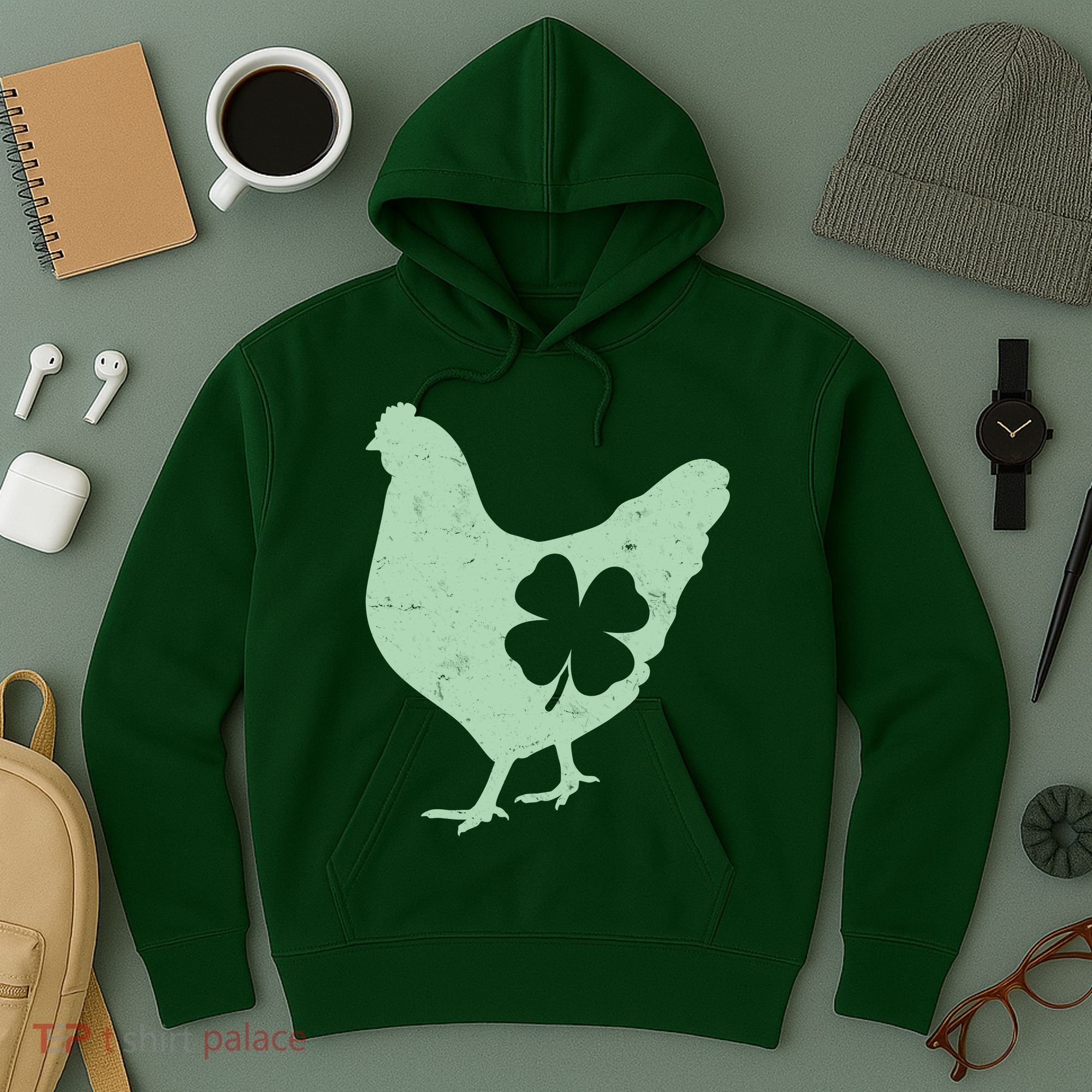 St Patrick's Day Lucky Shamrock Clover Chicken Hoodie