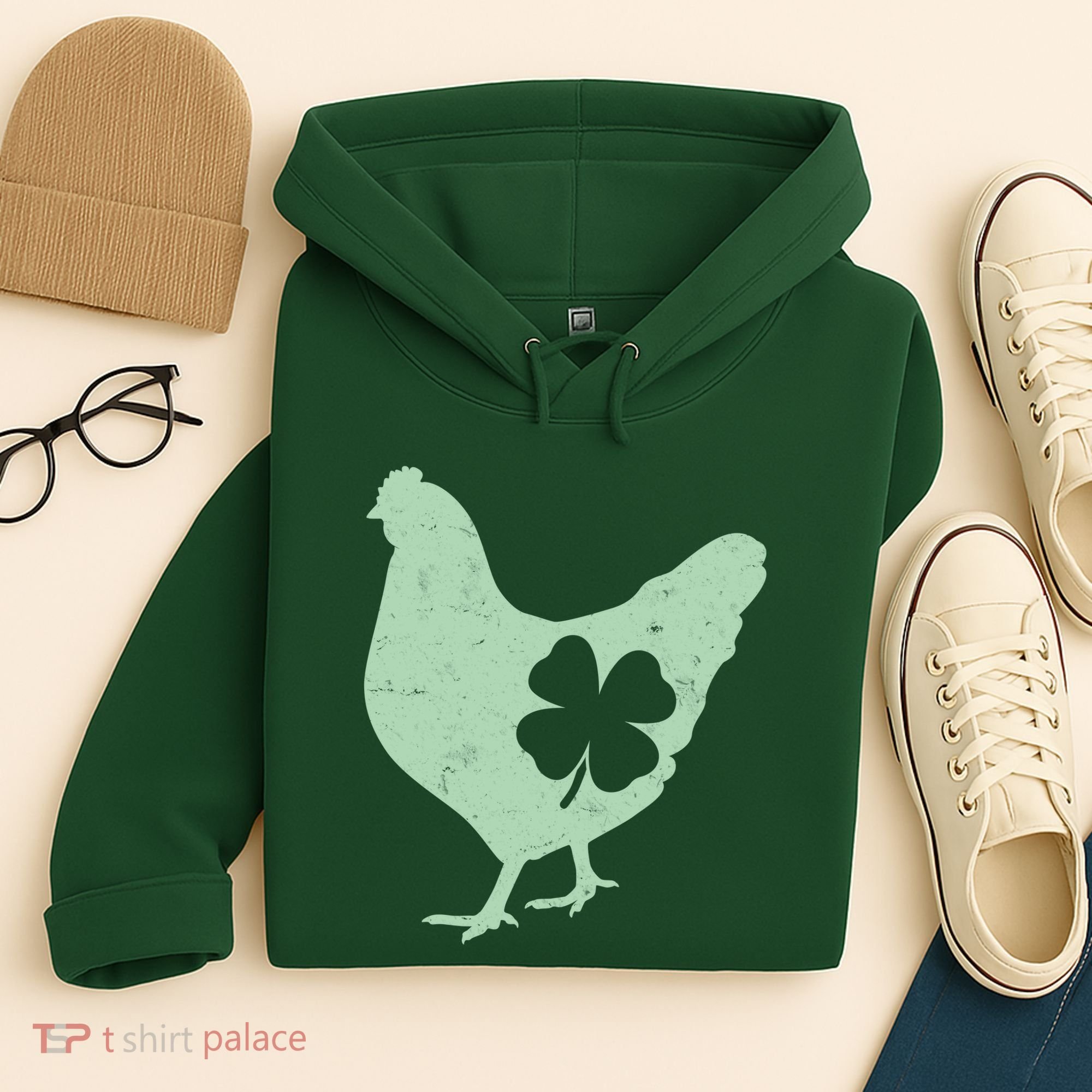 St Patrick's Day Lucky Shamrock Clover Chicken Hoodie