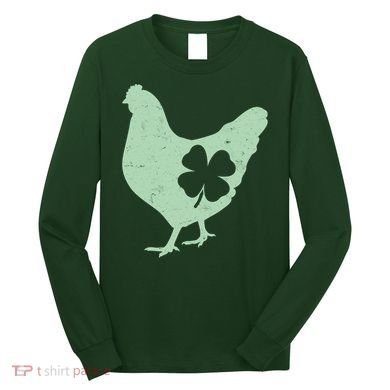St Patrick's Day Lucky Shamrock Clover Chicken Long Sleeve Shirt