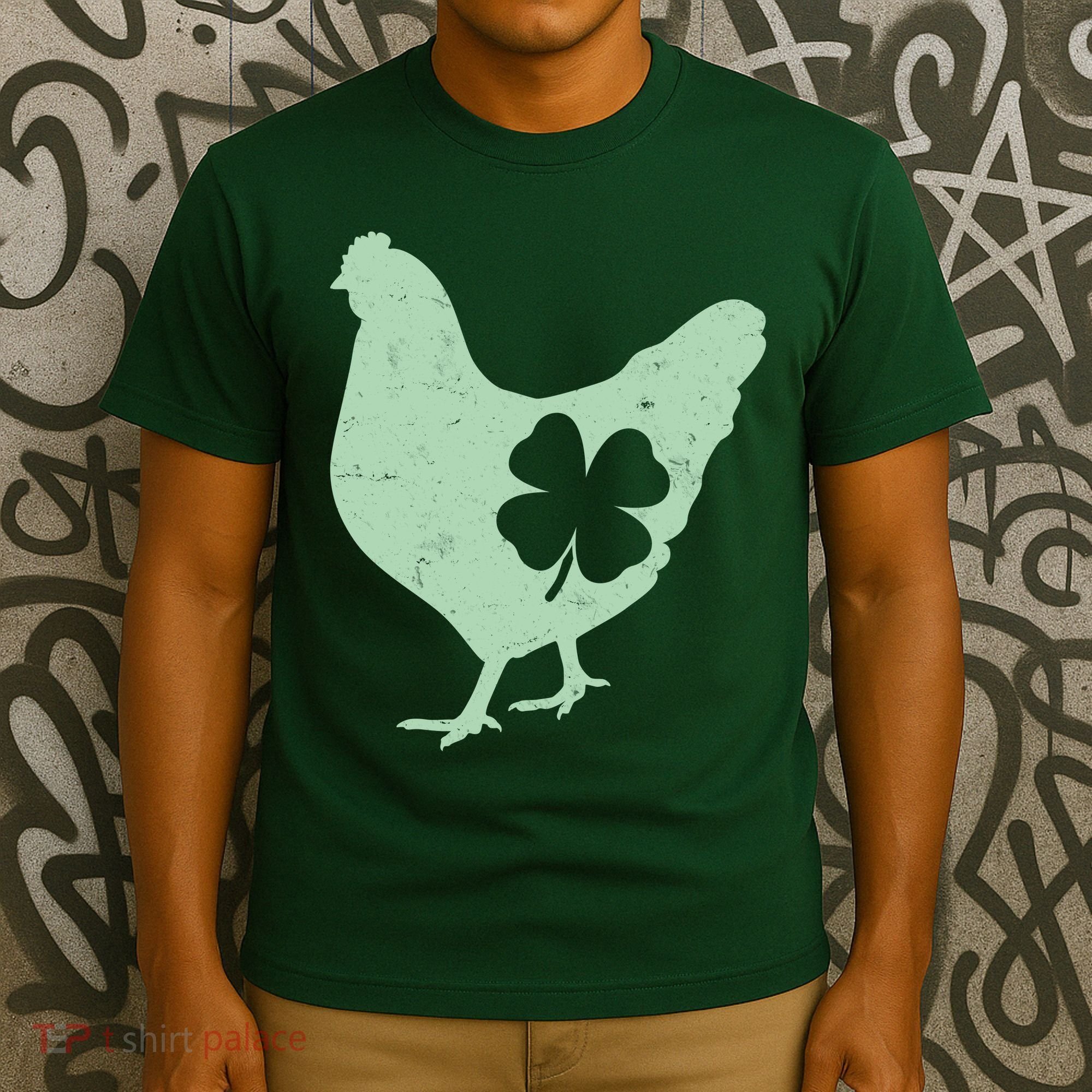 St Patrick's Day Lucky Shamrock Clover Chicken T-Shirt
