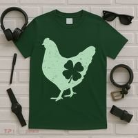 St Patrick's Day Lucky Shamrock Clover Chicken T-Shirt thumb 5