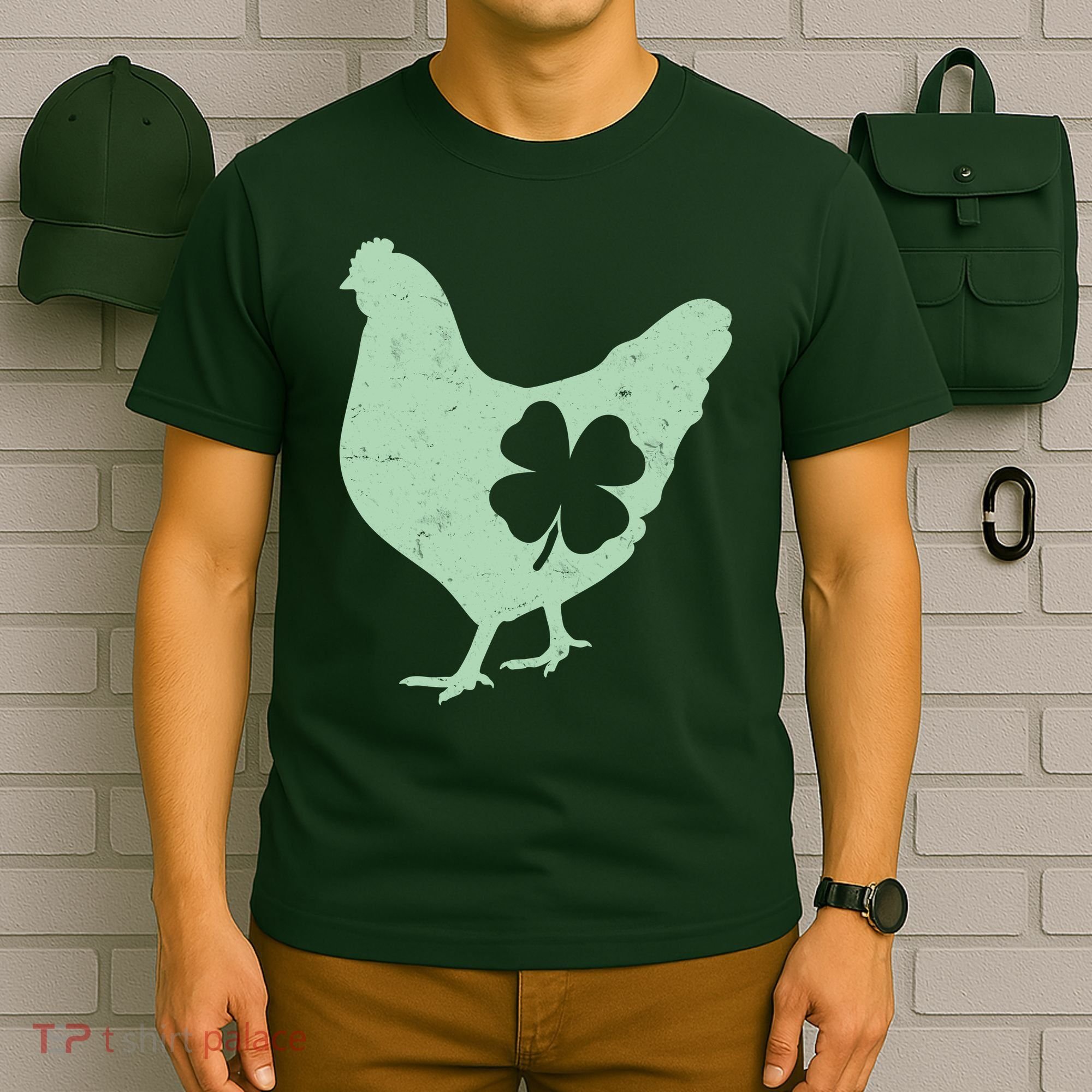 St Patrick's Day Lucky Shamrock Clover Chicken T-Shirt
