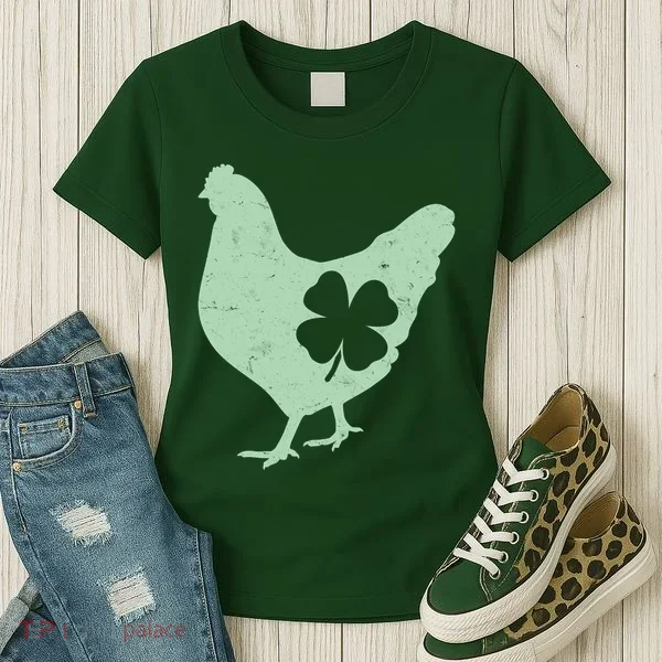 St Patrick's Day Lucky Shamrock Clover Chicken Women's T-Shirt