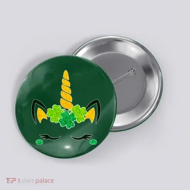 St Patrick's Day Lucky Unicorn Button