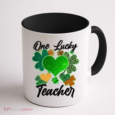 St Patrick's Day One Lucky Teacher Coffee Mug back