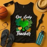 St Patrick's Day One Lucky Teacher Tank Top thumb 4