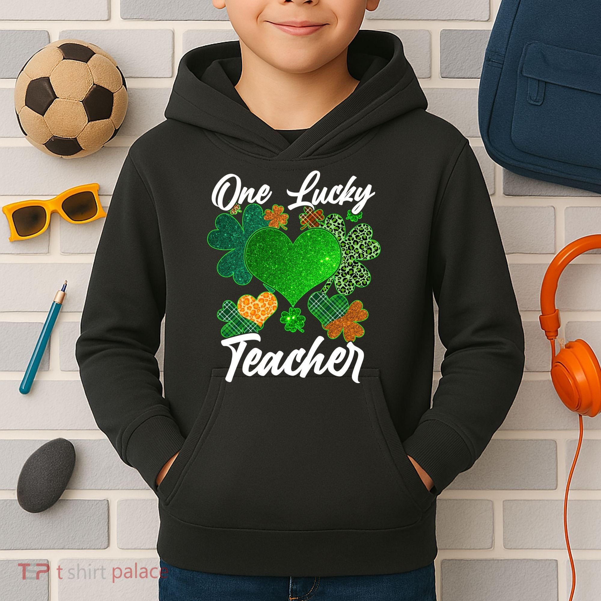 St Patrick's Day One Lucky Teacher Kids Hoodie