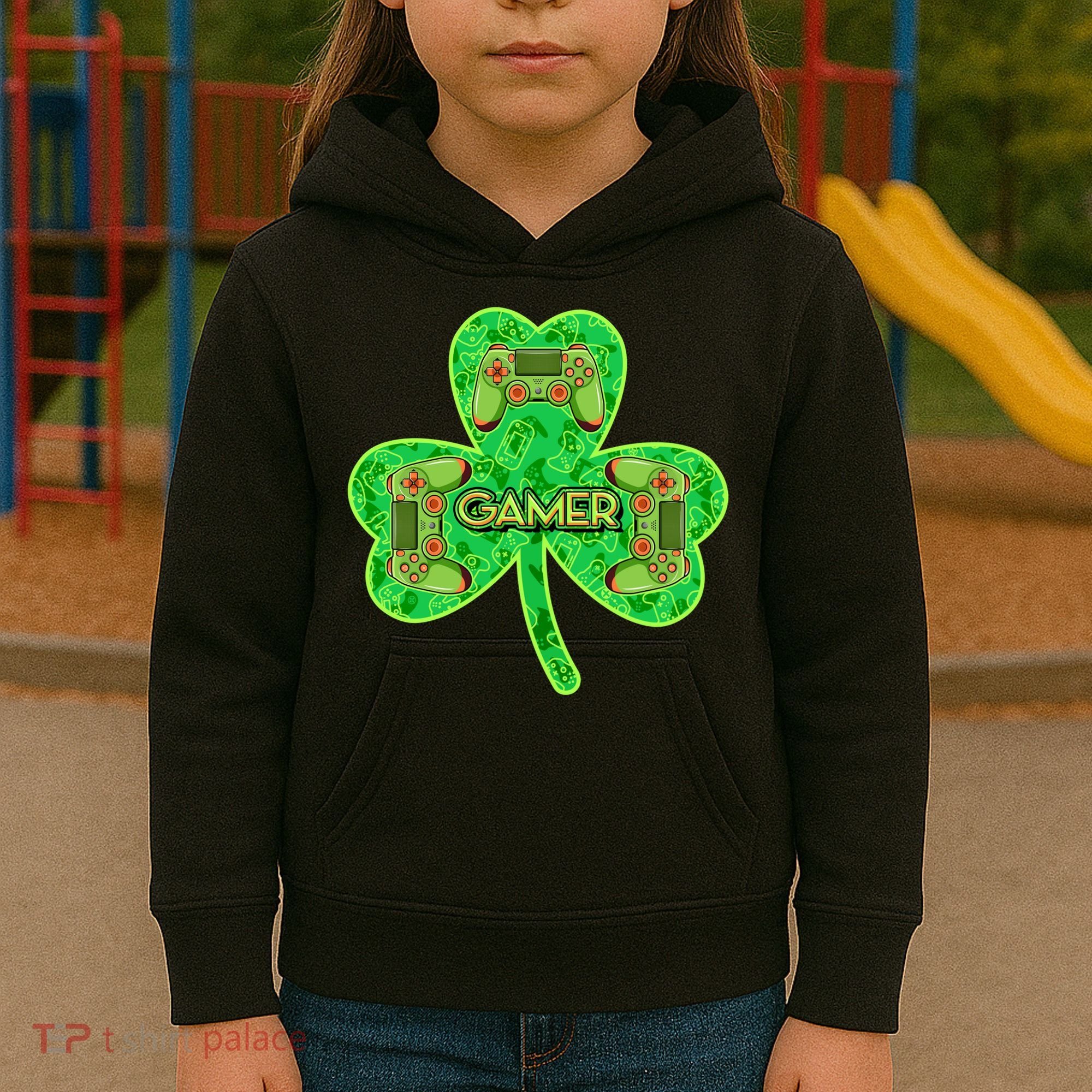 St Patrick's Day Shamrock Gamer Kids Hoodie