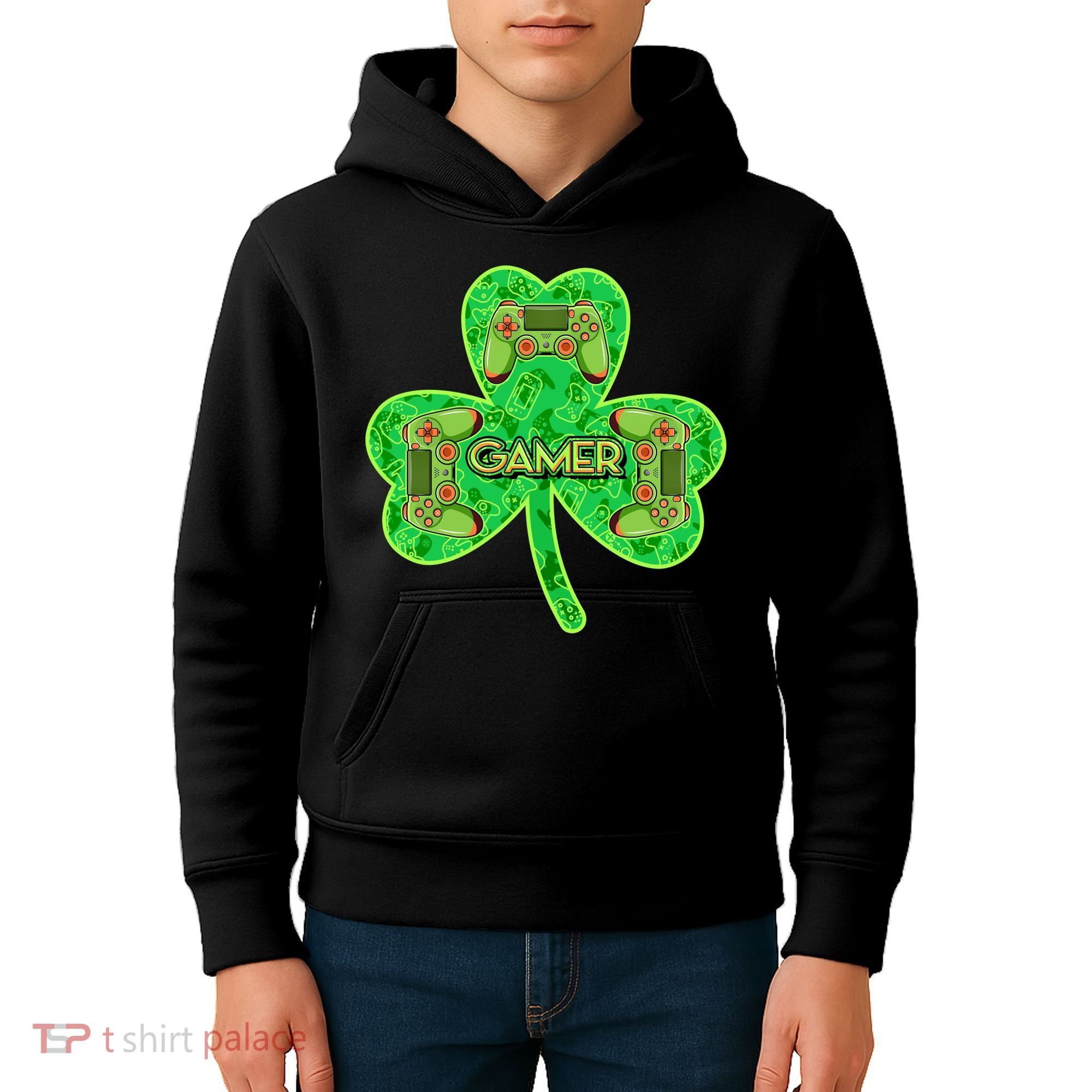 St Patrick's Day Shamrock Gamer Kids Hoodie