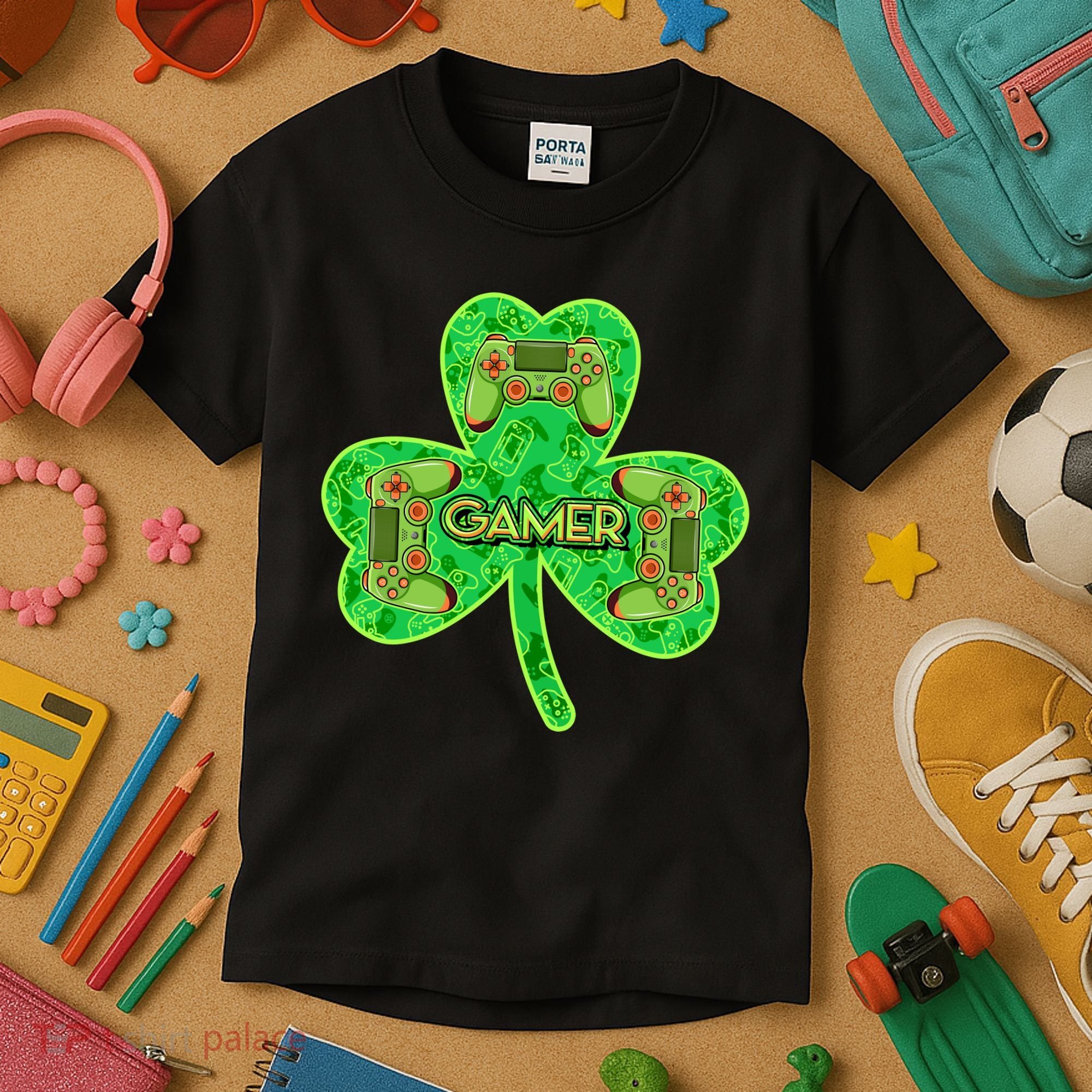 St Patrick's Day Shamrock Gamer Kids T-Shirt