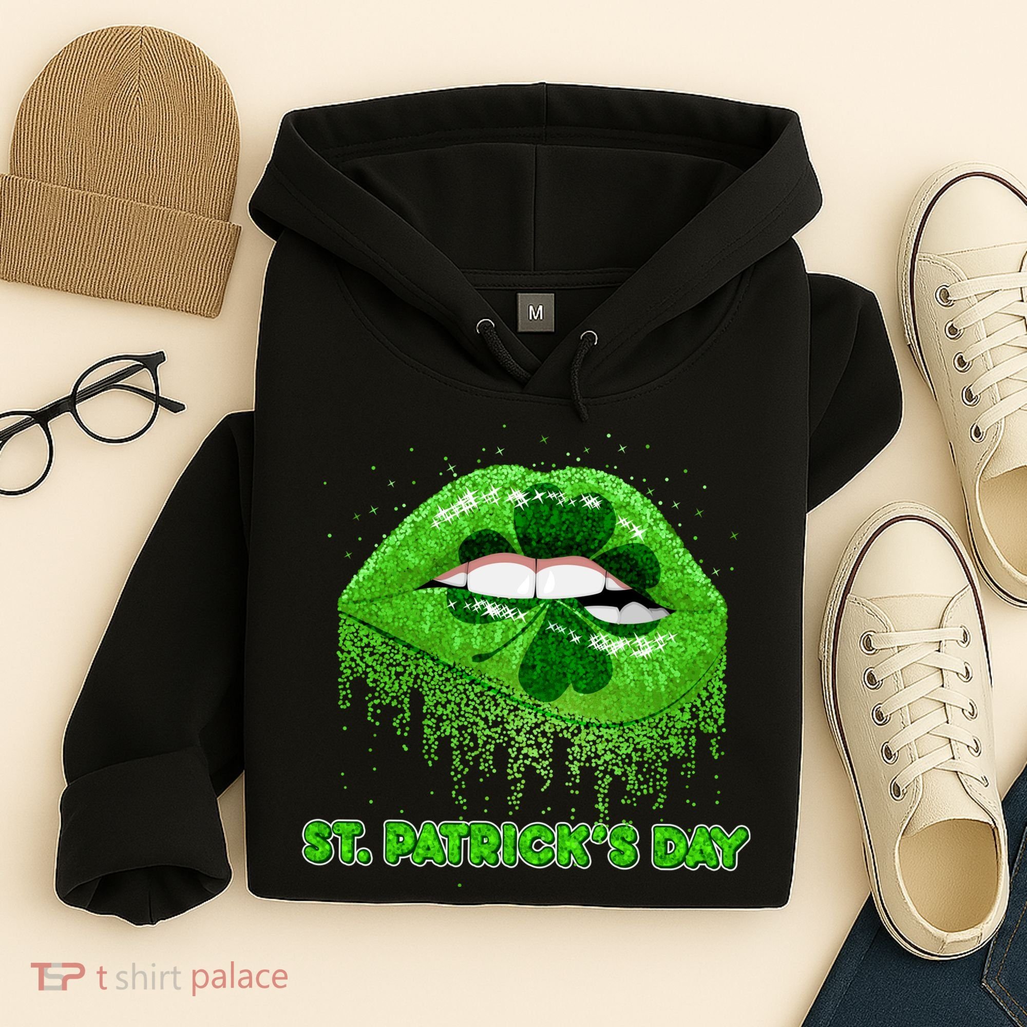 St Patrick's Day Shamrock Irish Lips Hoodie