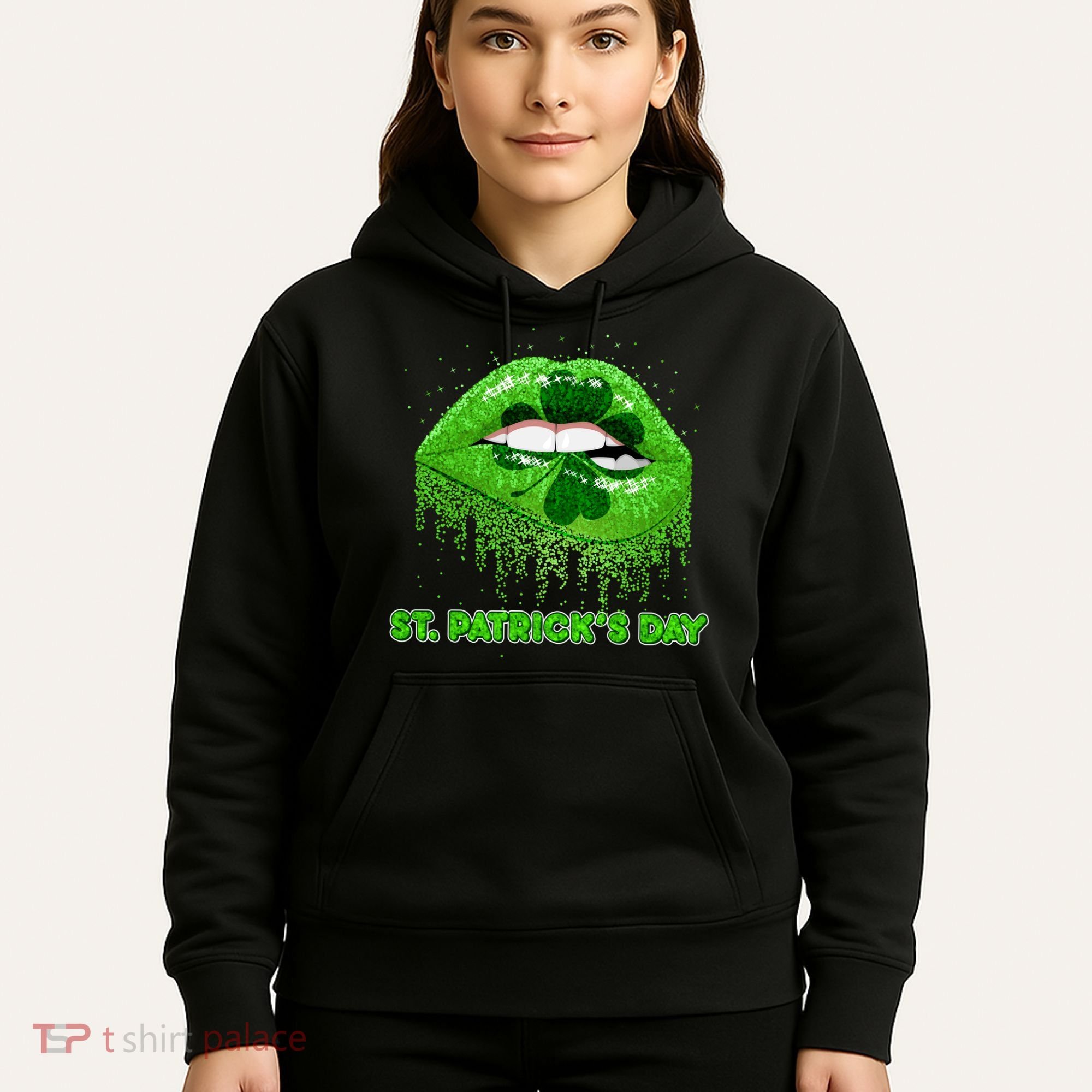 St Patrick's Day Shamrock Irish Lips Hoodie