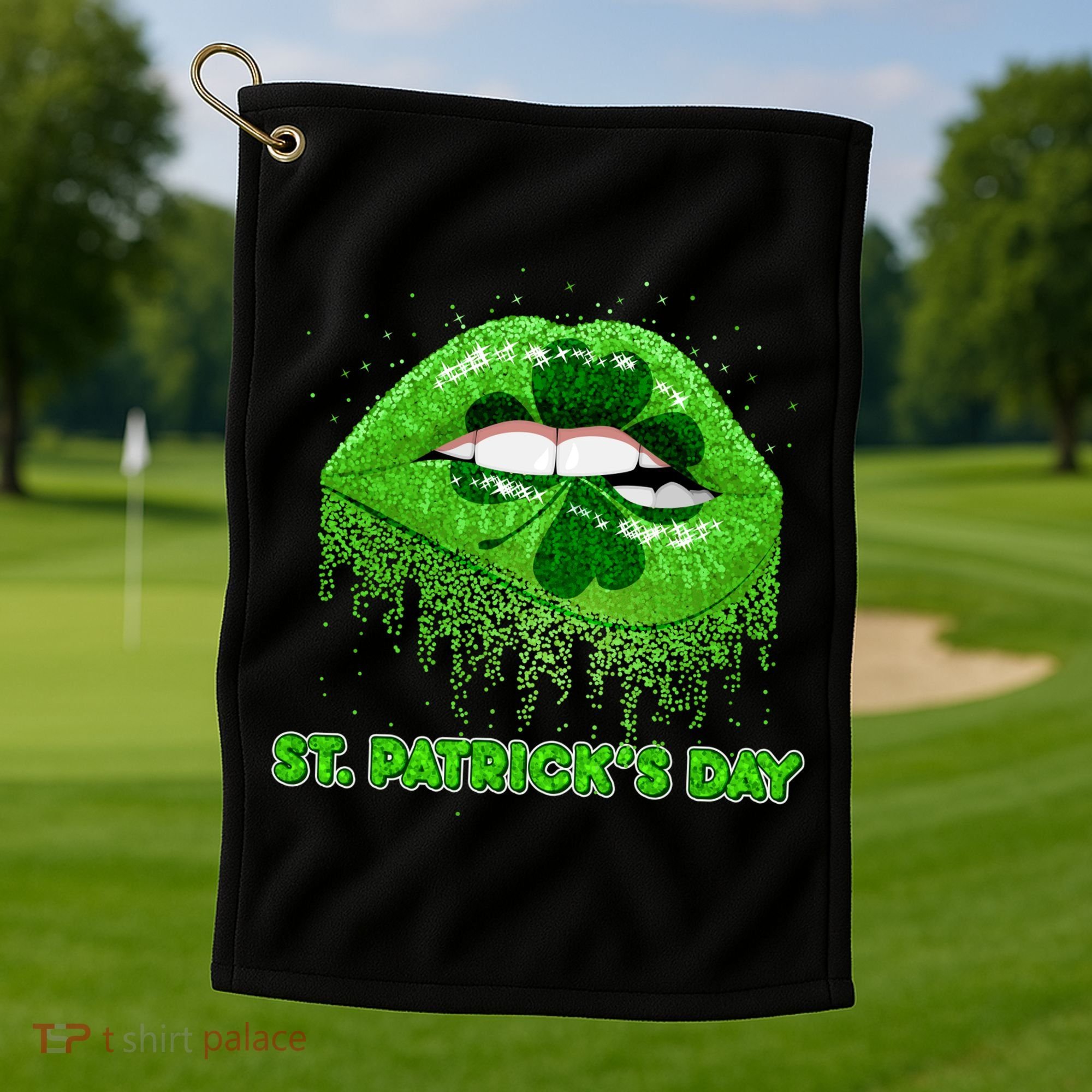 St Patrick's Day Shamrock Irish Lips Golf Towel