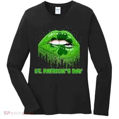 St Patrick's Day Shamrock Irish Lips Women's Long Sleeve Shirt