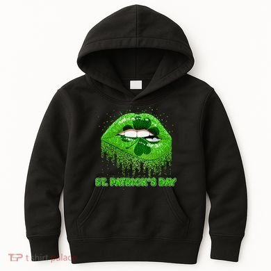 St Patrick's Day Shamrock Irish Lips Kids Hoodie