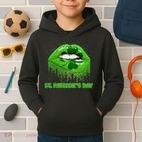 St Patrick's Day Shamrock Irish Lips Kids Hoodie thumb 2