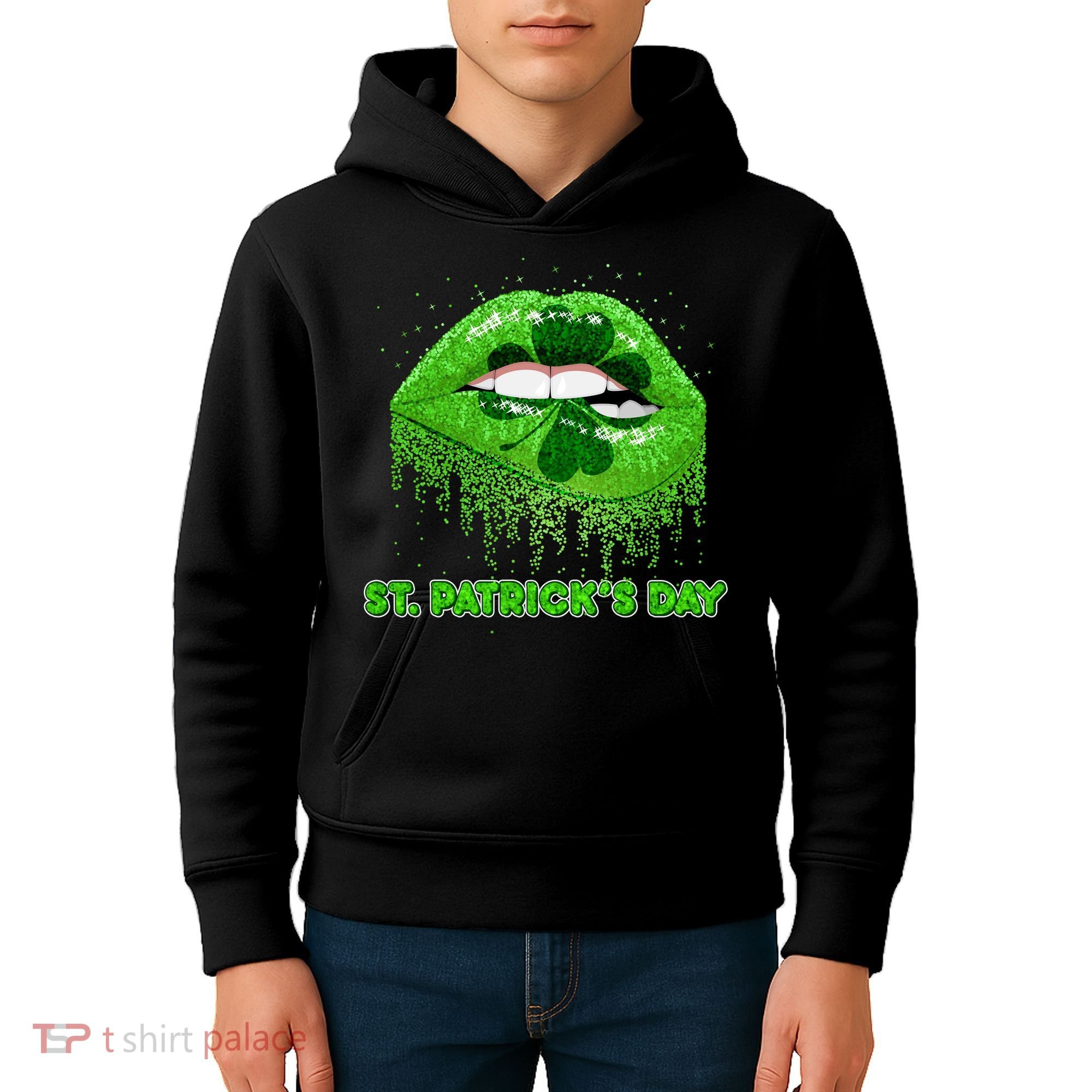 St Patrick's Day Shamrock Irish Lips Kids Hoodie