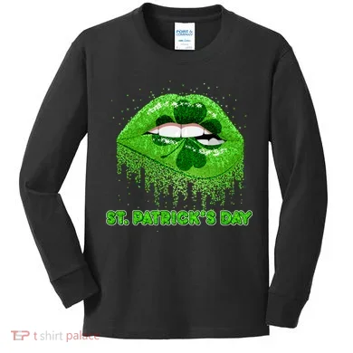 St Patrick's Day Shamrock Irish Lips Kids Long Sleeve Shirt