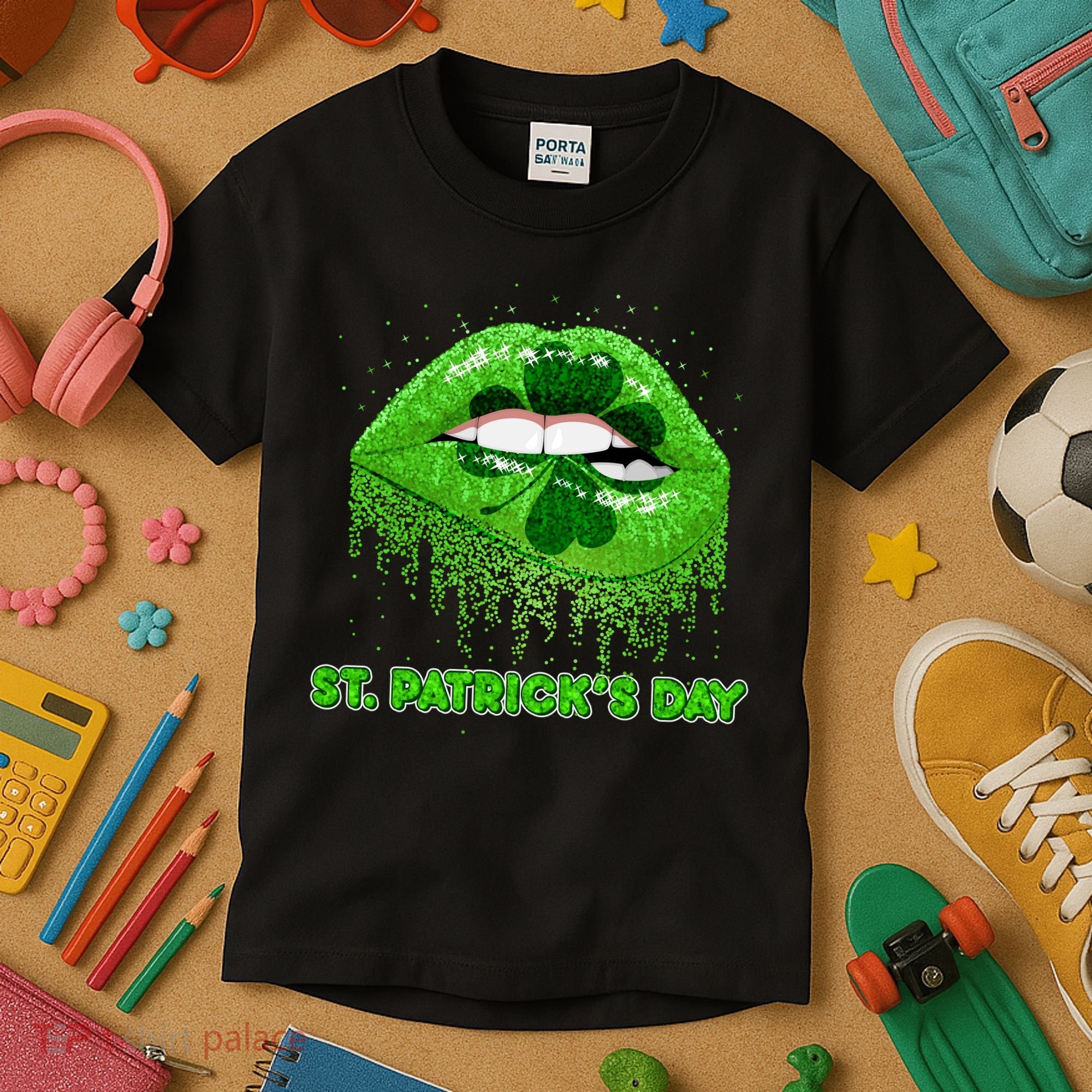 St Patrick's Day Shamrock Irish Lips Kids T-Shirt