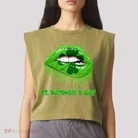 St Patrick's Day Shamrock Irish Lips Garment-Dyed Women's Muscle Tee thumb 2