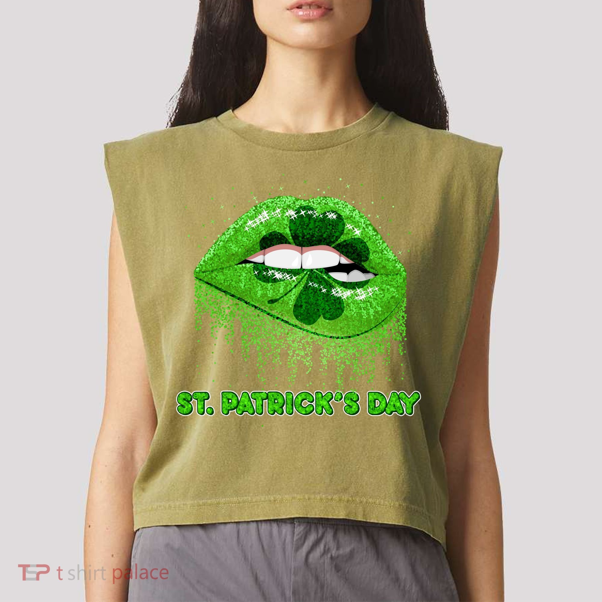 St Patrick's Day Shamrock Irish Lips Garment-Dyed Women's Muscle Tee