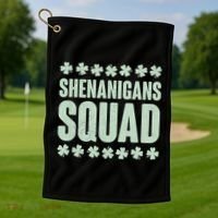 St Patrick's Day Shenanigans Squad Shamrocks Clover Golf Towel thumb 1